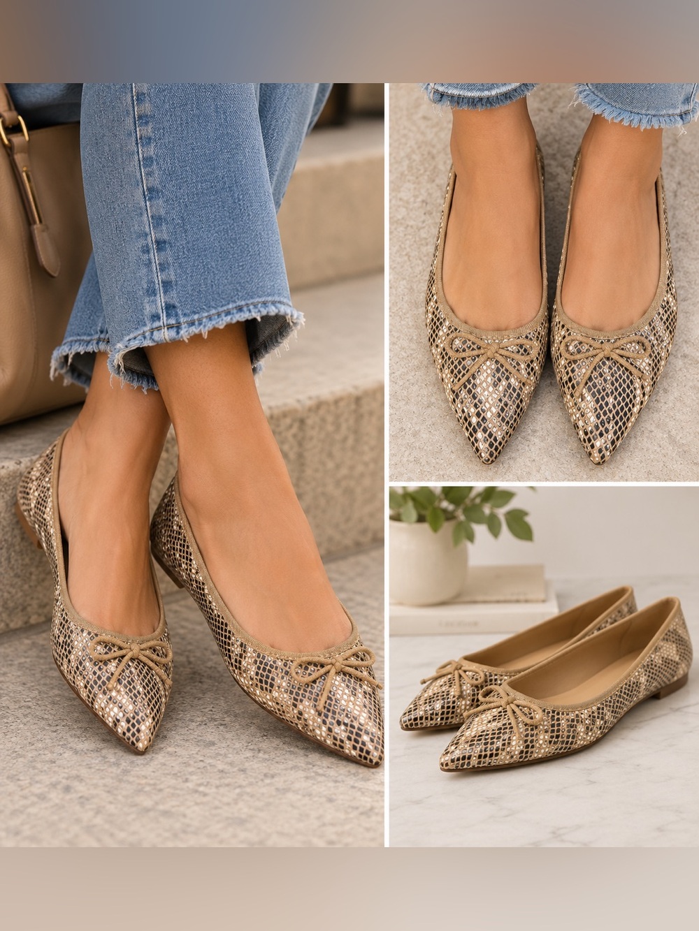 Banana Republic Snake Print Pointed Toe Ballet Flats Size 8 NWT
